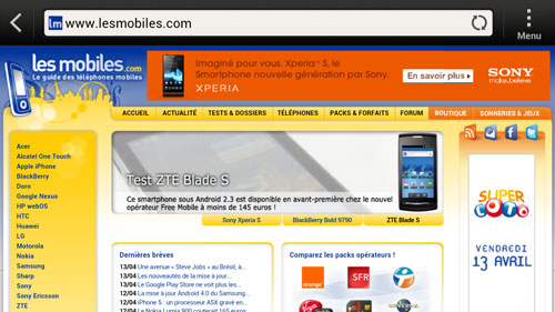  Test HTC One S : navigateur web