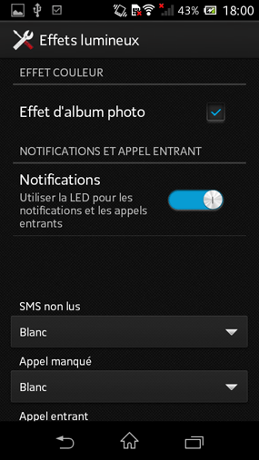 Sony Xperia M : effets lumineux