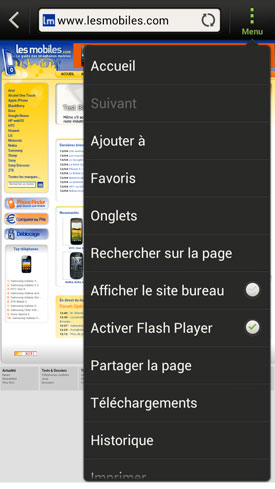 HTC One X : navigateur web