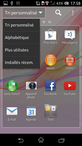 Sony Xperia M : menu