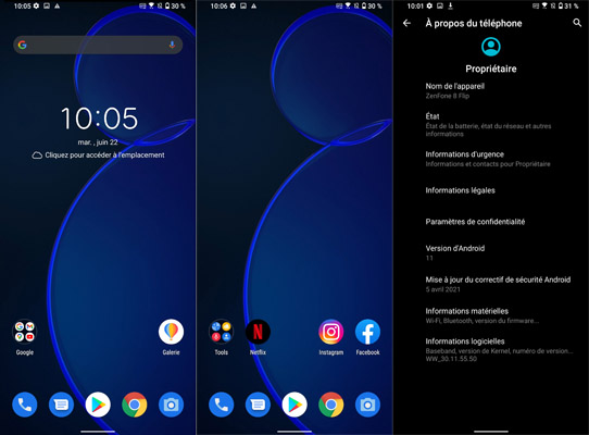 Interface de l'Asus Zenfone 8 Flip