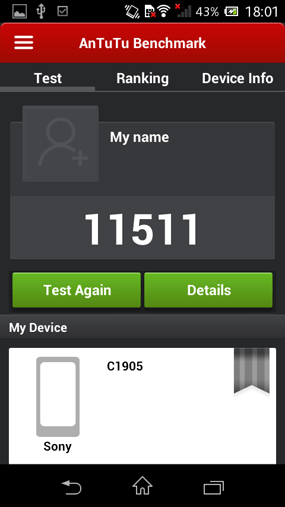 Sony Xperia M : AnTuTu Benchmark