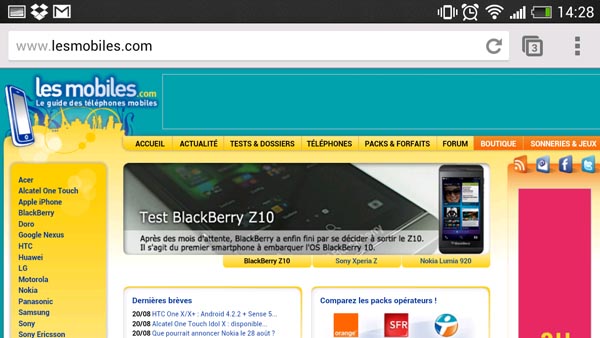 HTC One mini : navigateur web
