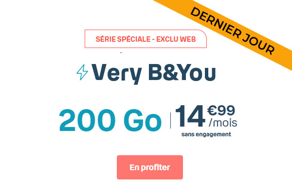 Dernière minute : le forfait B&You 200Go à 14.99€ sans engagement et sans condition de durée