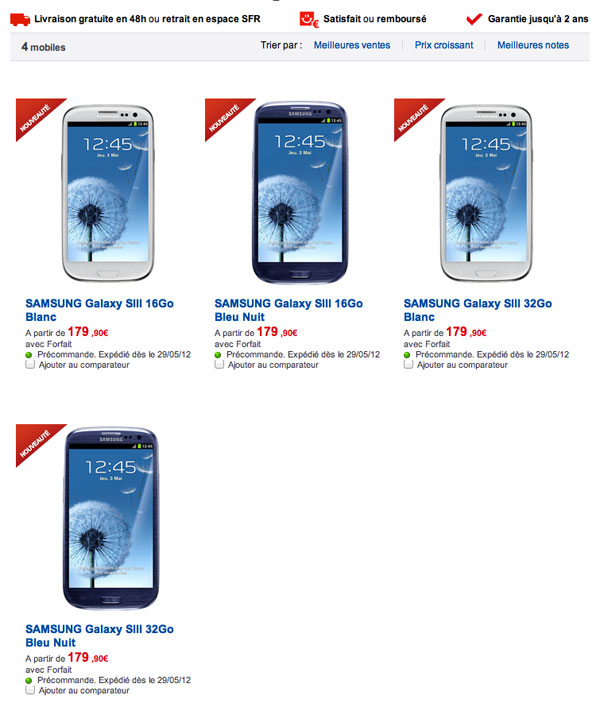 Le Samsung Galaxy S3 déjà en pré-commande chez SFR