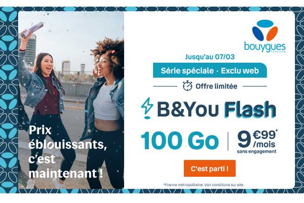 B&You Flash : trois forfaits pas chers dont un abonnement 100Go à seulement 9.99€ 