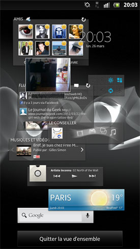 Sony Xperia S : menus