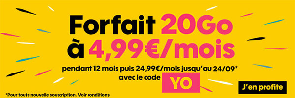 Sosh : le forfait 20 Go à 4,99 euros (code YO)