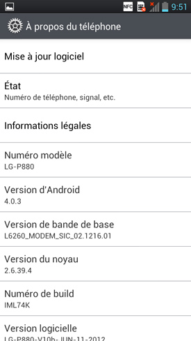 Test LG Optimus 4X HD : capture d?écran du système d'exploitation