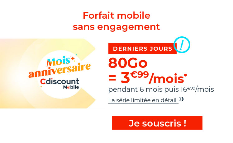 Dernières heures : 80 Go à 3.99€ avec Cdiscount Mobile