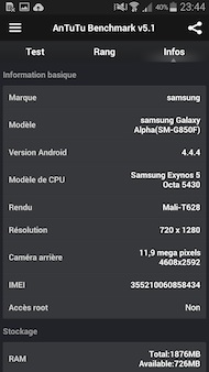 Samsung Galaxy Alpha Antutu