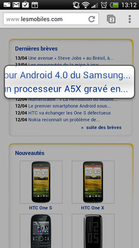 HTC One X : navigateur web