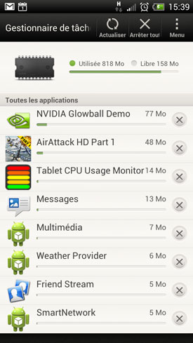 HTC One X : gestionnaire de tâches