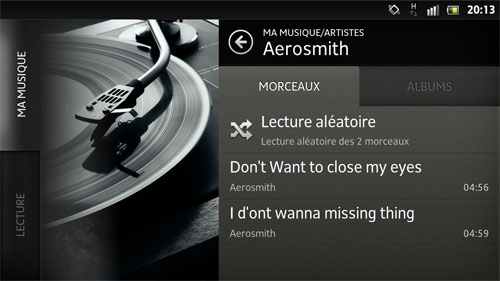 Sony Xperia S : menu musique