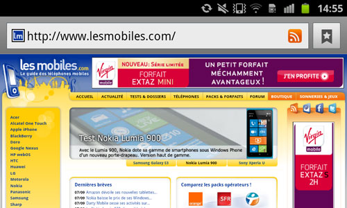 test Samsung Galaxy Beam : navigateur Web