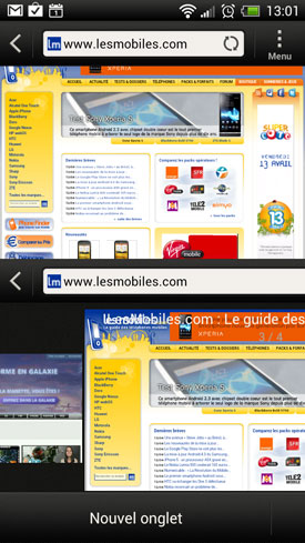 Test HTC One S : navigateur web
