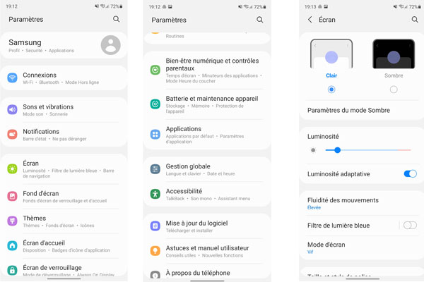 Paramètres du Samsung Galaxy S20 FE 5G