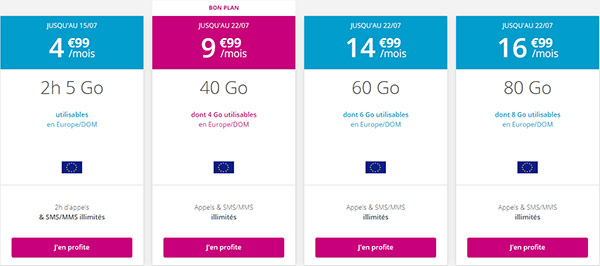 Forfait B&You Séries spéciales 2h 5Go, 40 Go, 60 Go et 50 Go