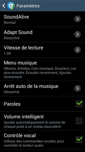 Samsung Galaxy S4 : lecteur musique