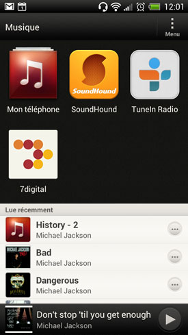 HTC One X : menu musique