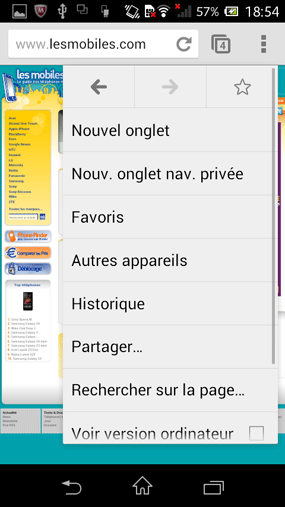 Sony Xperia M : navigateur Web (options)