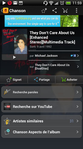 HTC One X : menu chanson