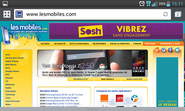 LG Optimus G : navigateur Web