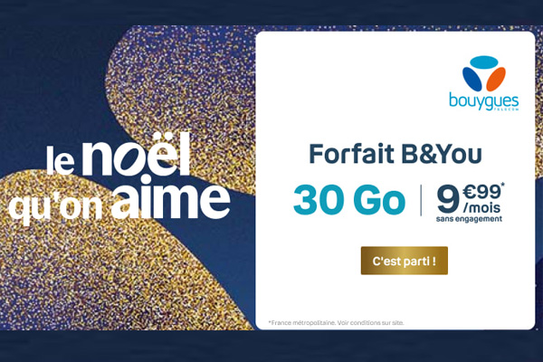 Bouygues Telecom lance de nouveaux forfaits mobiles B&You à prix canon pour Noël