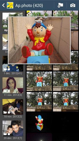 Samsung Galaxy S4 : menu lecteur photo