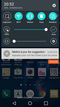 LG K10 : centre des notifications