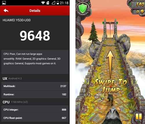 Huawei Ascend Y530 : AnTuTu & Temple Run 2