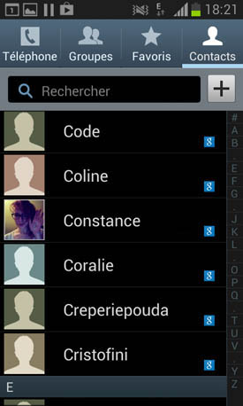 Samsung Galaxy S3 mini : contacts