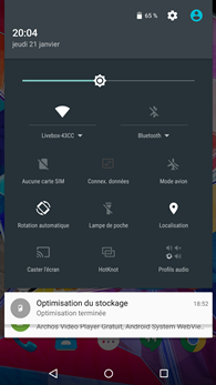 Archos Diamond Plus : centre de notifications avec réglages rapides