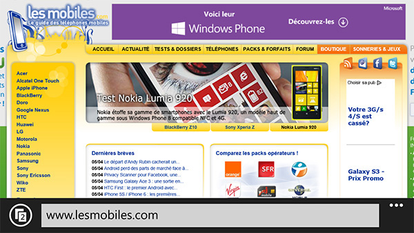 Samsung Ativ S : navigateur Web