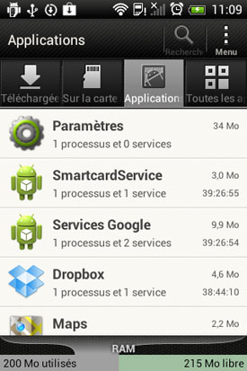  Test HTC Desire C : menu applications