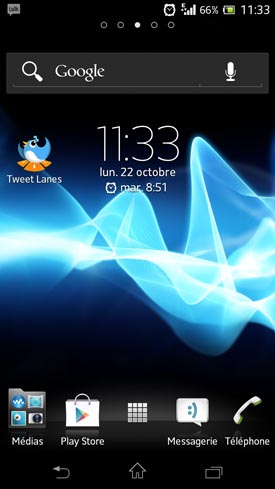 Sony Xperia T : écran accueil (homescreen)