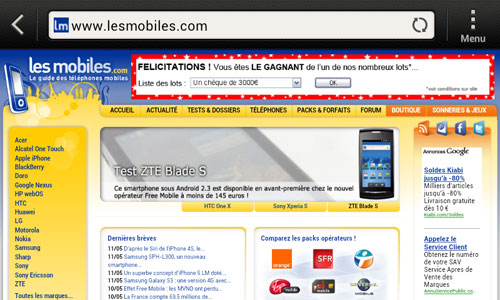 Test HTC One V : navigateur web