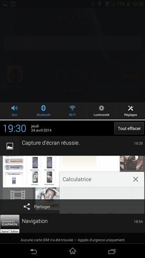 Sony Xperia T2 Ultra : Centre de notification